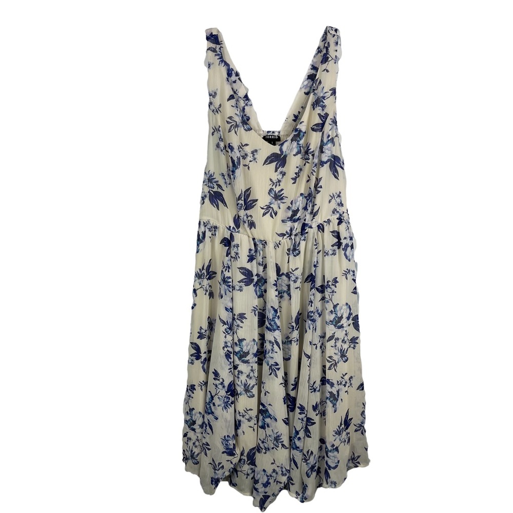 torrid White Dress with Blue Floral Print - Picture 4 of 9